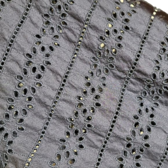 J. Crew Navy Cotton Blouse with Eyelet Lace Sleeves Size Small - Picture 3 of 6